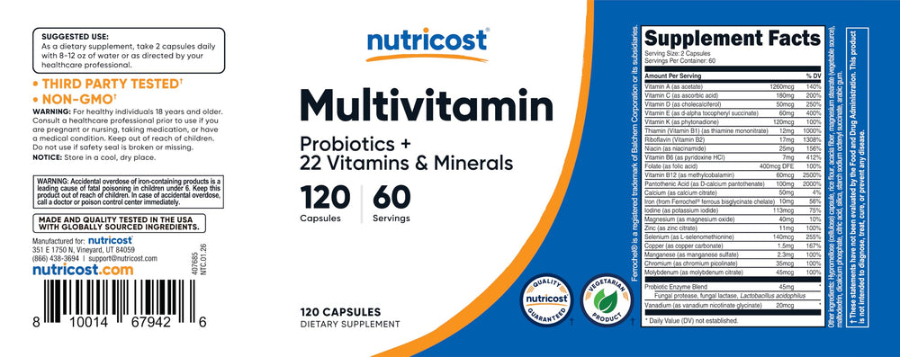 Nutricost frasco sobre mesa con frutas y libro, estilo de vida sano