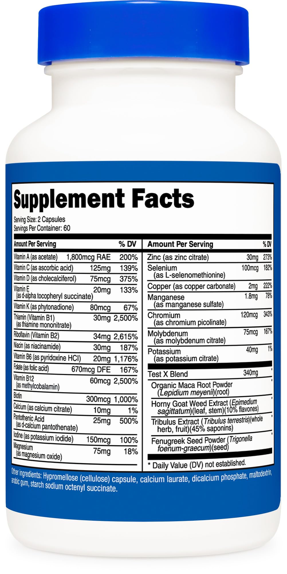 Nutricost etiqueta nutricional detallada mostrando ingredientes y certificaciones