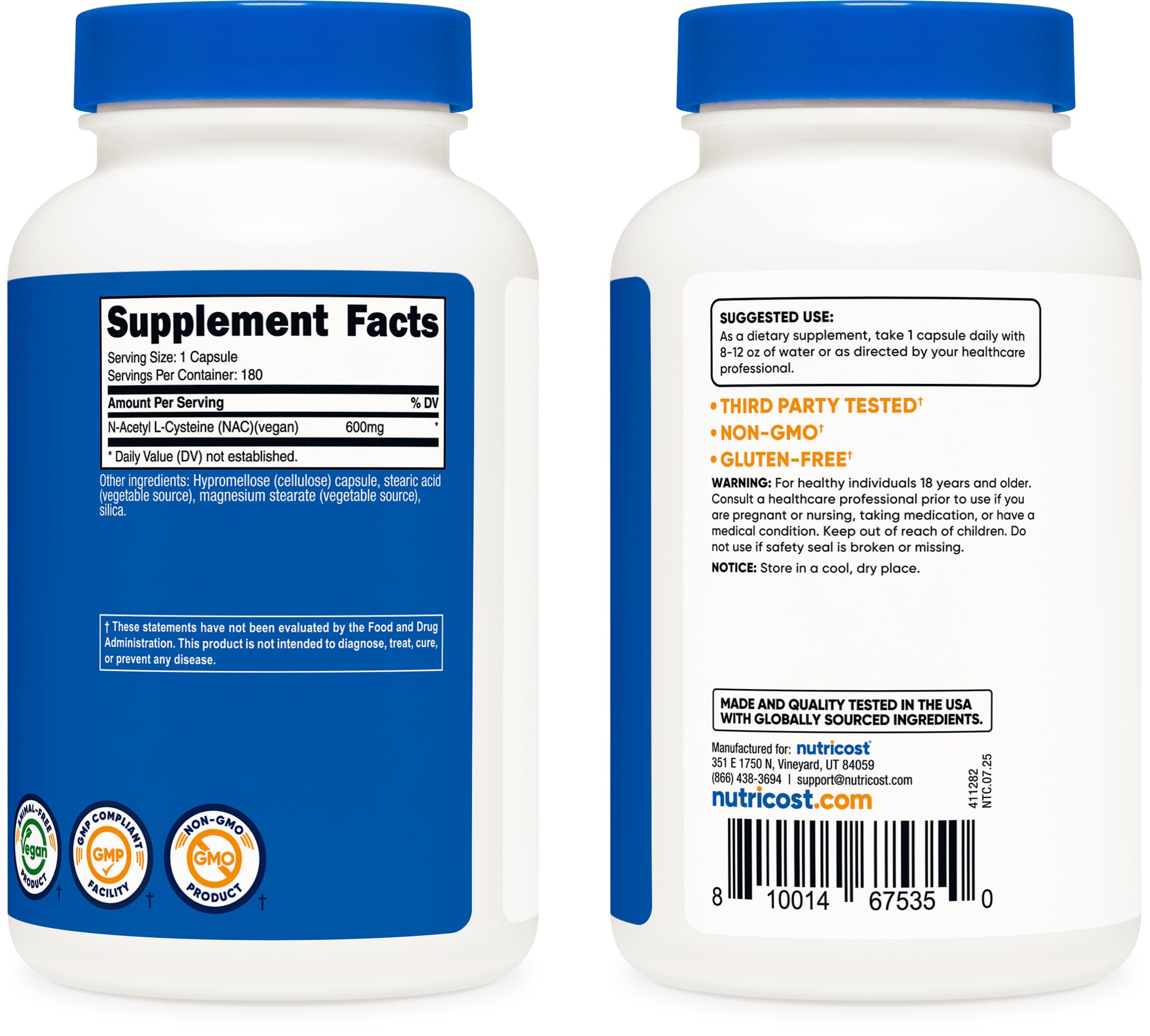 Nutricost NAC 600mg bottle in a modern kitchen setting