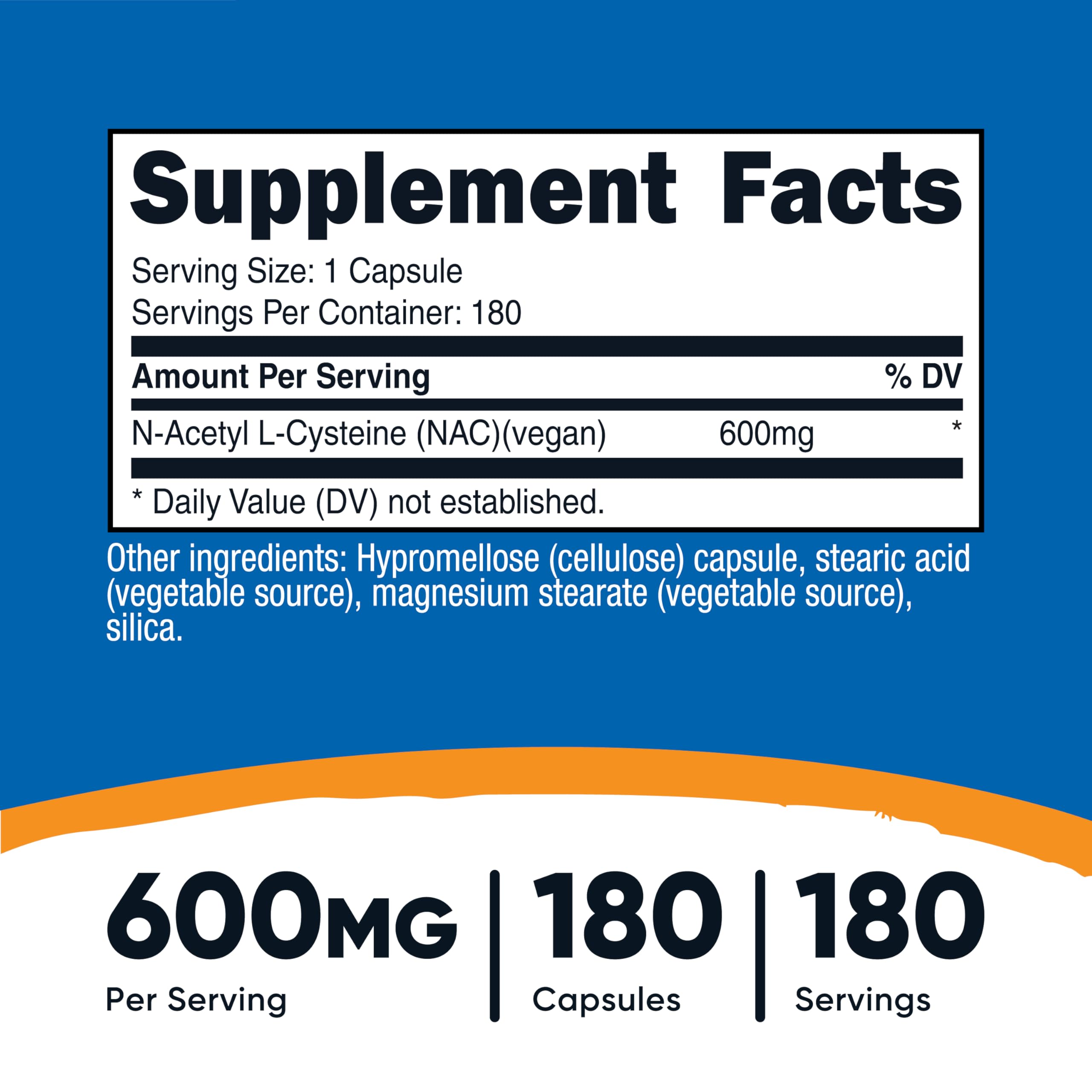 Nutricost NAC 600mg bottle label showing vegan and gluten-free claims