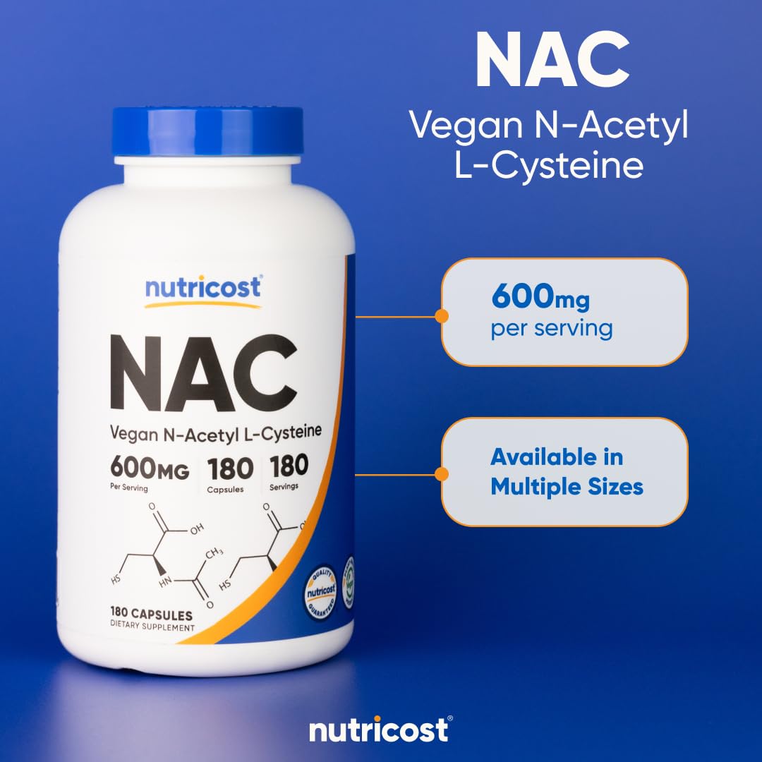 Nutricost NAC 600mg bottle with a glass of water for easy swallowing
