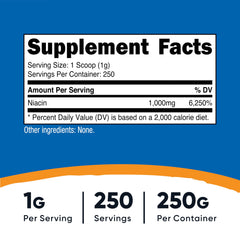 Nutricost niacin primer plano del polvo para apreciar textura fina y facilidad de mezcla