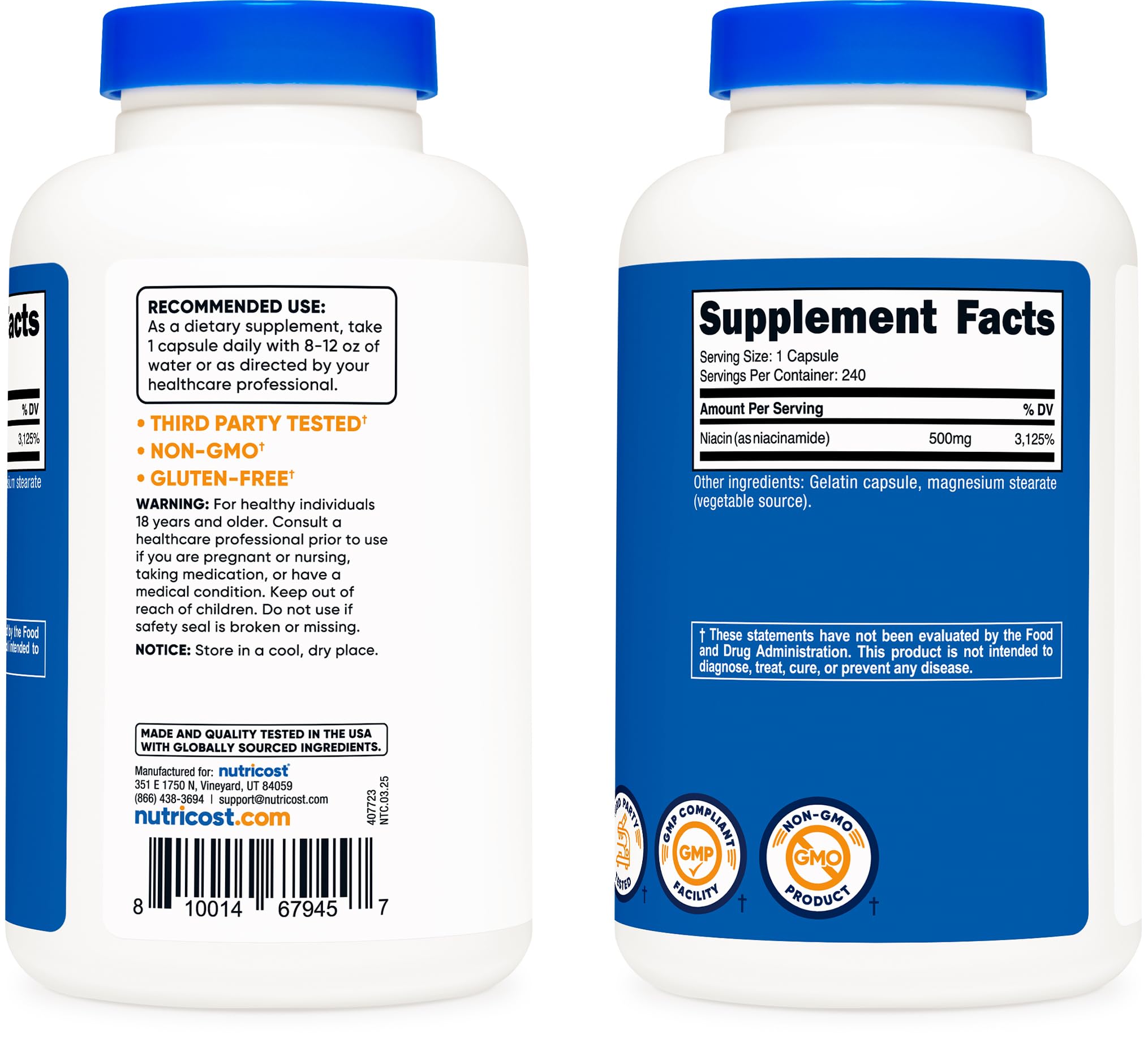 Nutricost etiqueta con información y certificaciones que aportan confianza