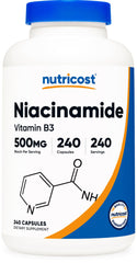 Nutricost frasco frente mostrando 240 cápsulas y beneficio de suministro prolongado