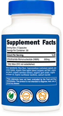 Etiqueta de Nutricost NMN destacando ingredientes y pruebas de calidad ISO