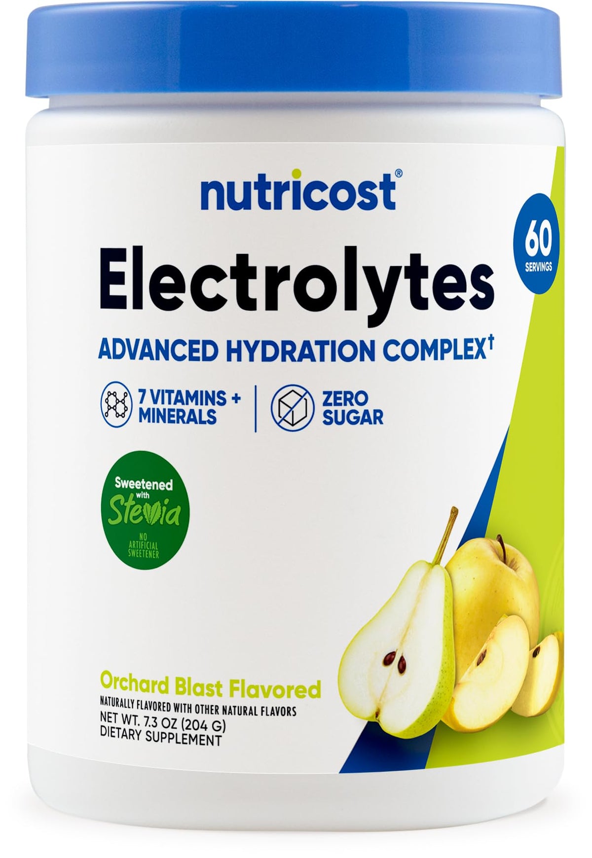 Nutricost envase Orchard Blast frontal mostrando diseño y beneficios