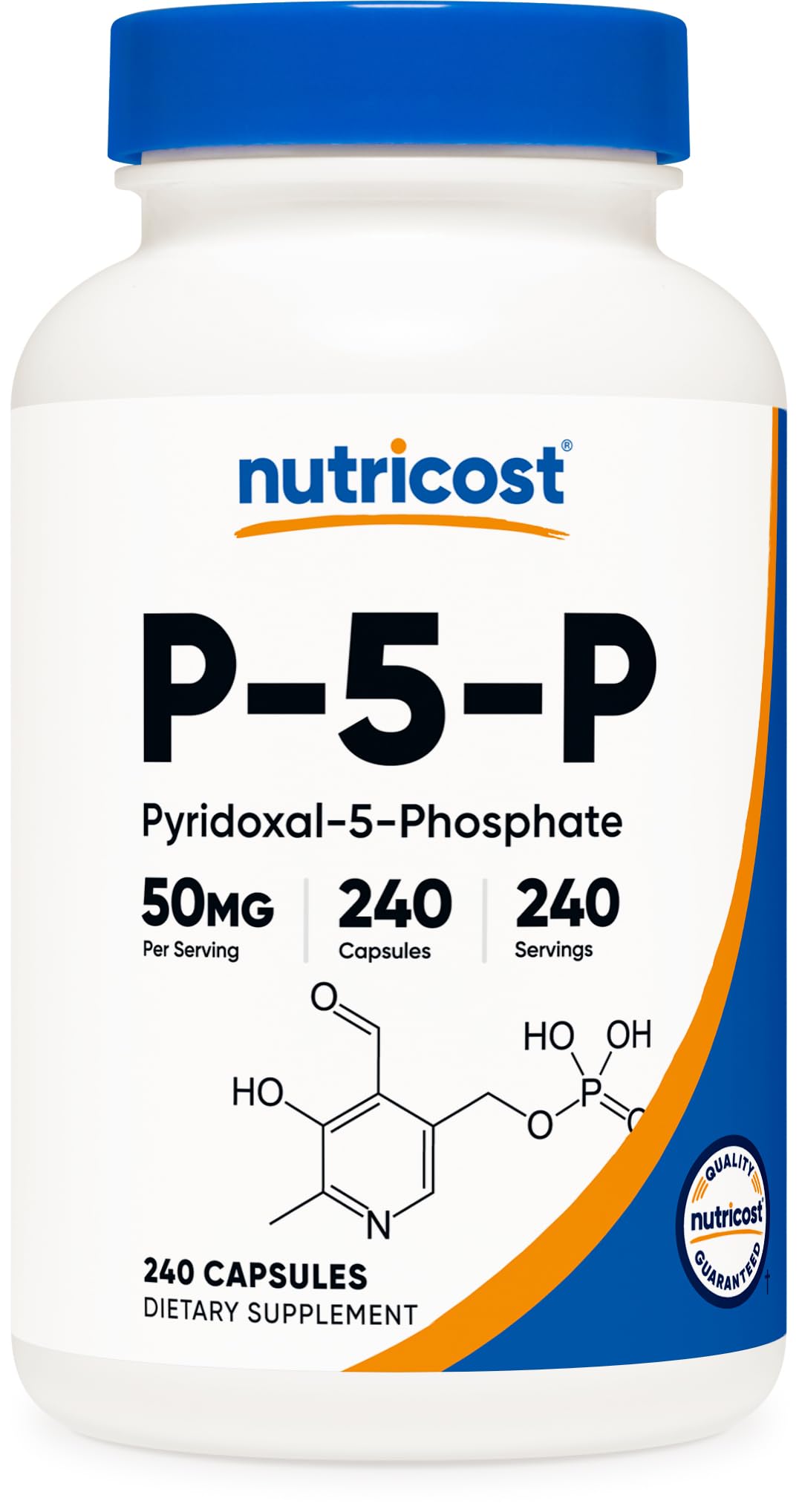 Nutricost frasco P5P frente con etiqueta visible y confianza de marca