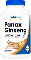 Nutricost panax ginseng frente del envase mostrando el tamaño y diseño