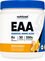 Nutricost envase frontal Peach Mango mostrando la marca y formato, ideal para elegir producto