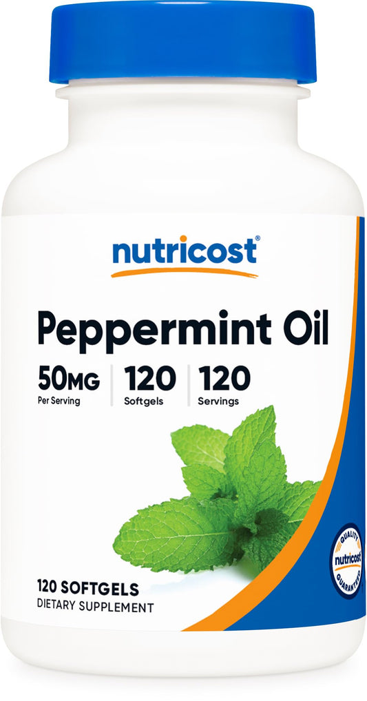 Nutricost peppermint oil softgels bottle front showing premium quality for daily use
