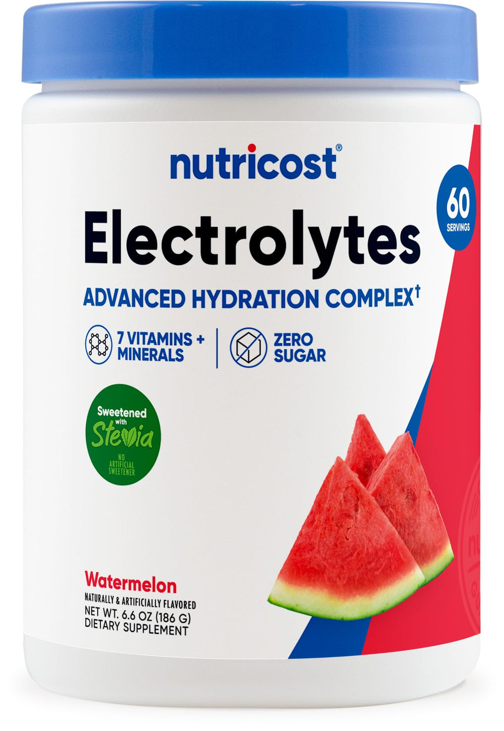 Nutricost envase frontal mostrando 60 servicios y beneficio de conveniencia