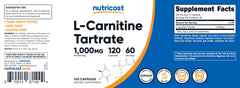 Nutricost detalle del polvo de L-carnitina tartárica como origen del ingrediente