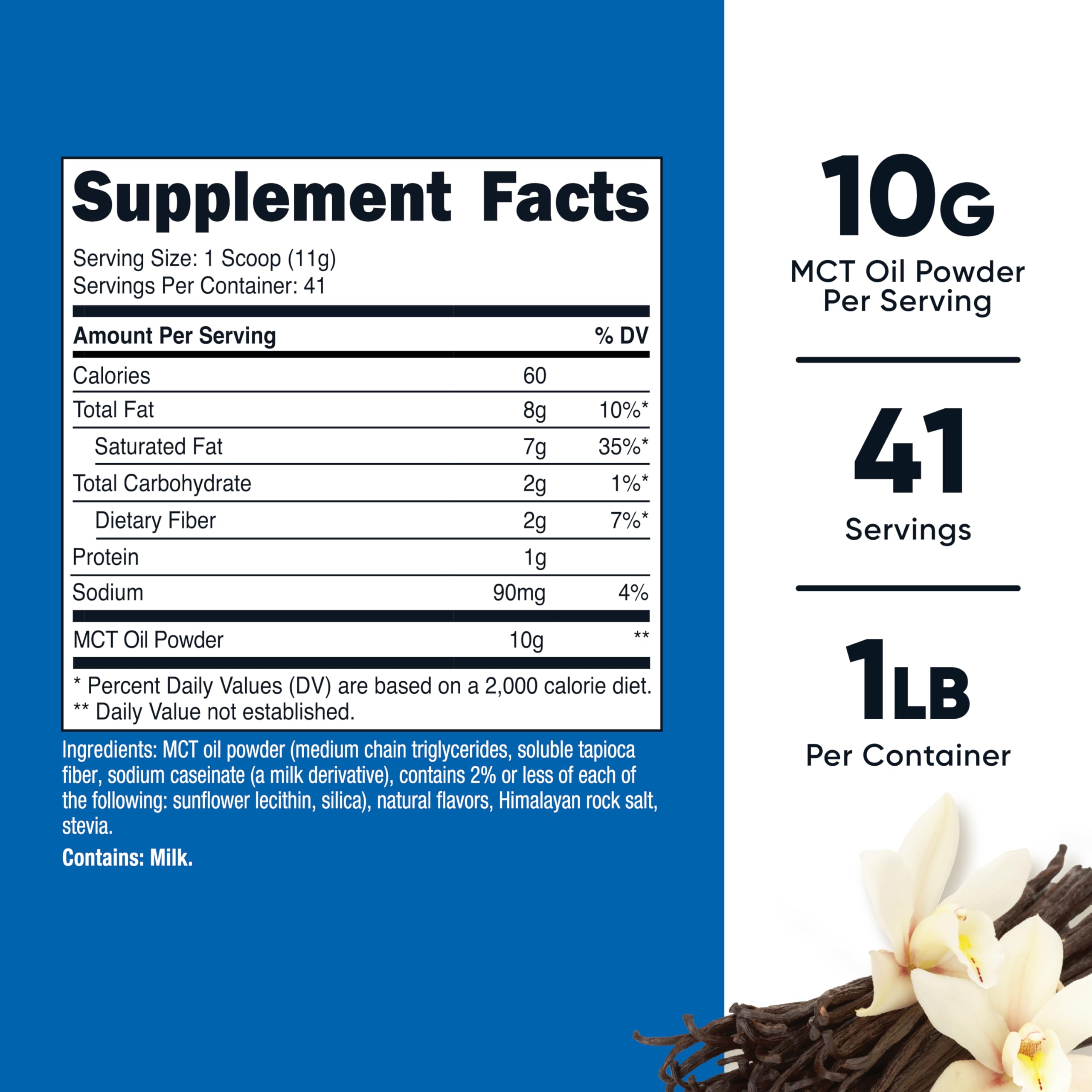 Cuchara con polvo MCT Nutricost destacando textura fina y fácil disolución