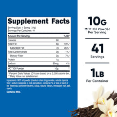 Cuchara con polvo MCT Nutricost destacando textura fina y fácil disolución