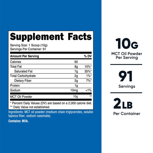Cuchara con polvo MCT Nutricost mostrando textura fina y fácil disolución