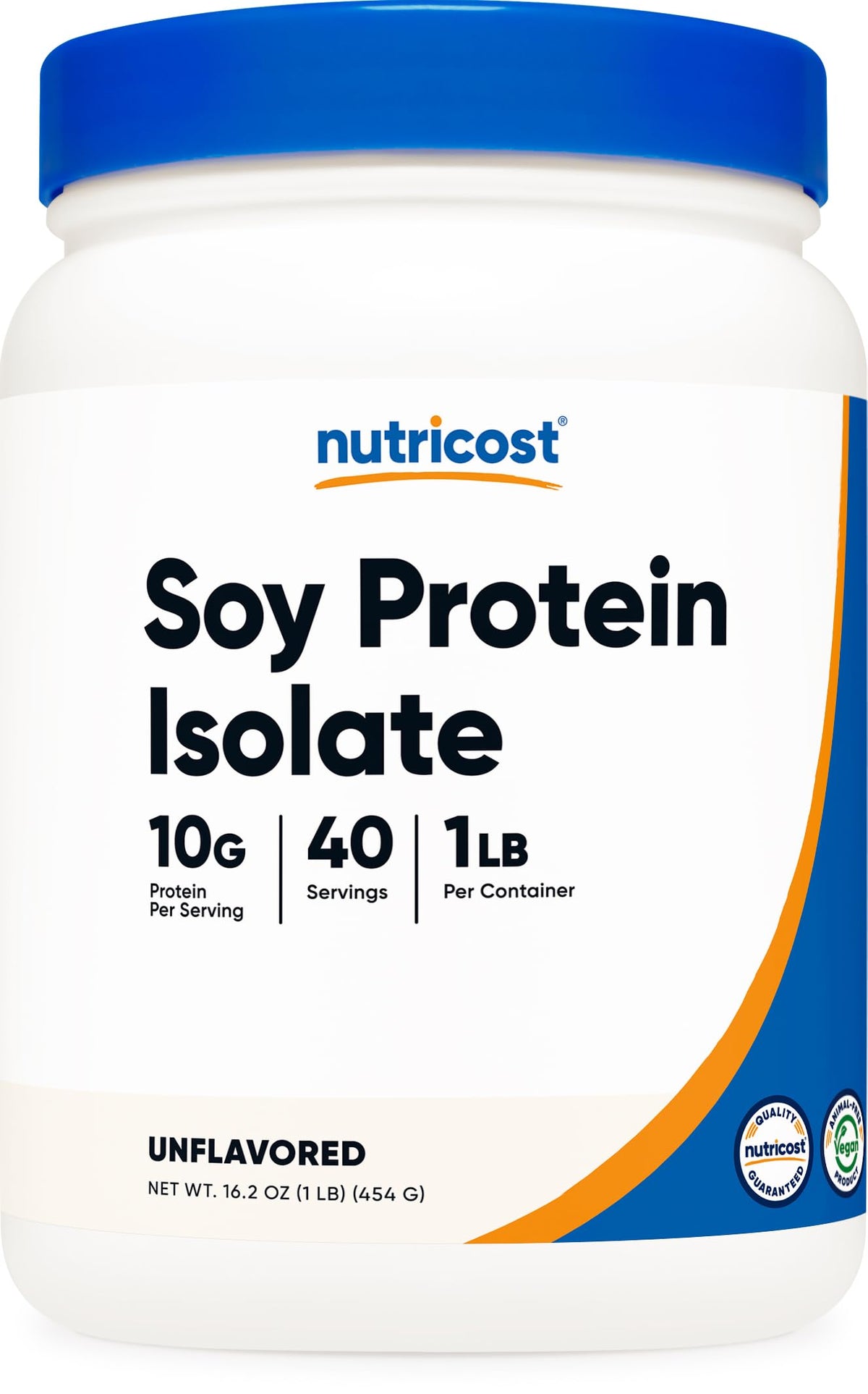 Nutricost envase frontal mostrando presentación de 1 lb y beneficio de proteína limpia
