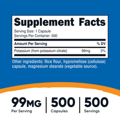 Detalle de cápsula Nutricost Potassium Citrate que muestra textura y tamaño para fácil ingestión