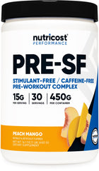 Nutricost envase frontal Peach Mango mostrando la etiqueta clara y beneficios