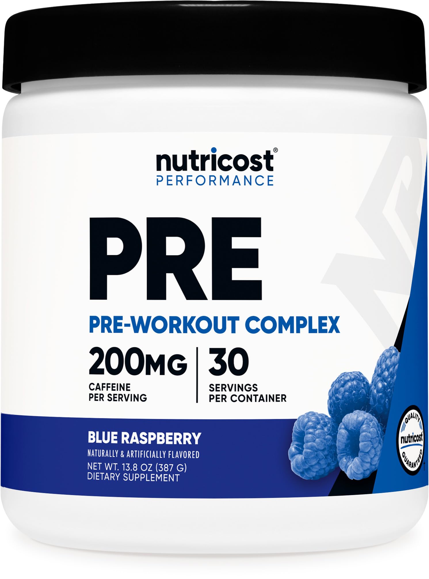Nutricost envase frontal Blue Raspberry mostrando diseño y beneficio energía