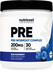 Nutricost envase frontal Blue Raspberry mostrando diseño y beneficio energía