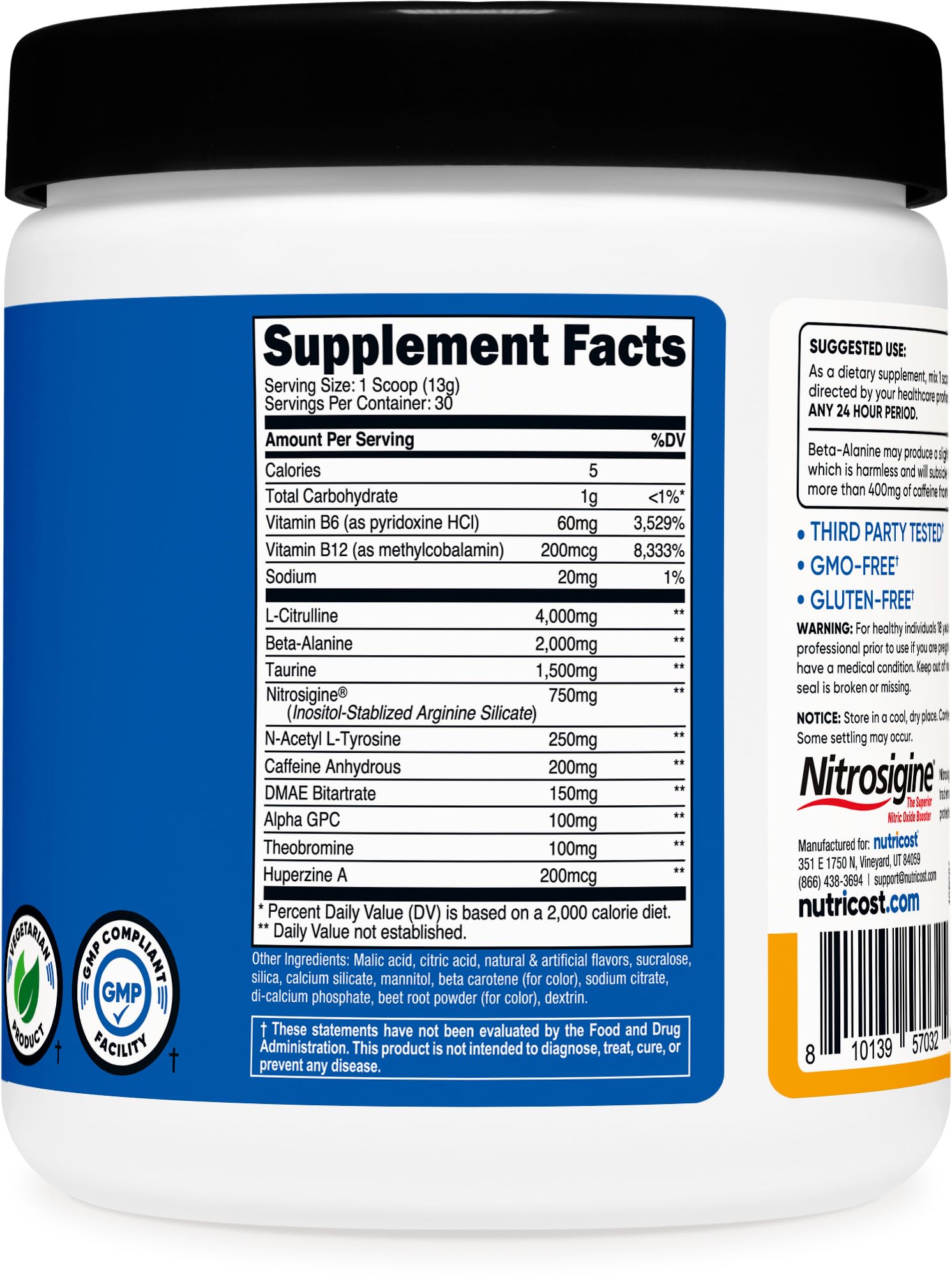 Atleta en gimnasio tomando Nutricost Pre-Workout Peach Mango para enfoque y rendimiento