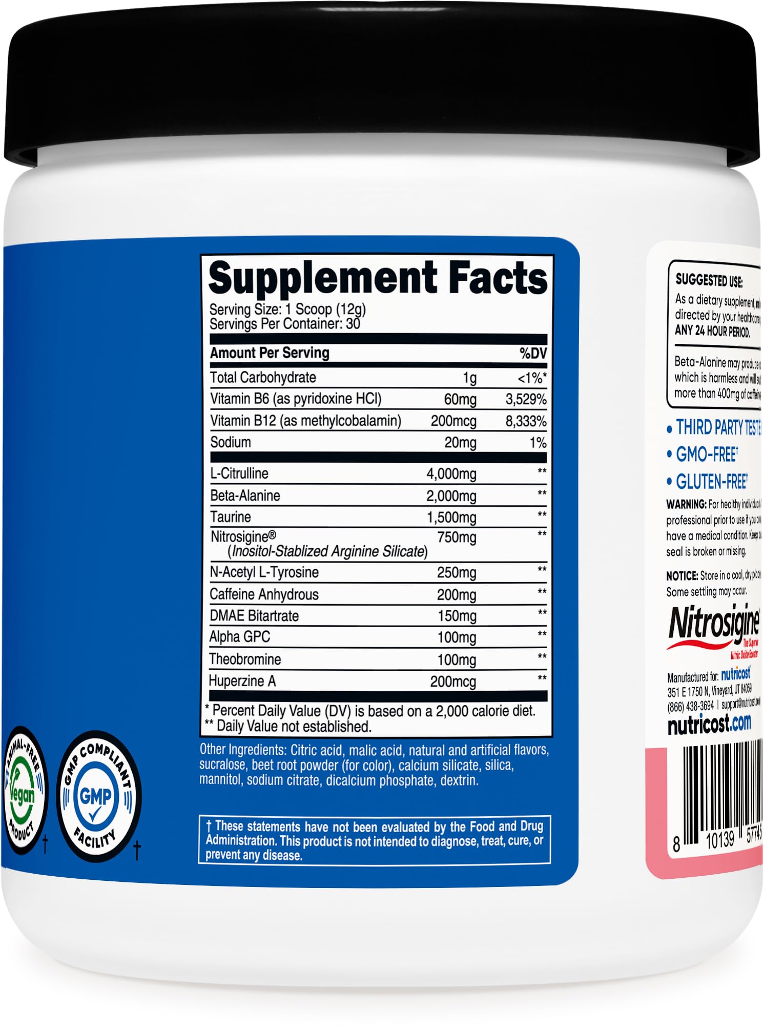 Nutricost etiqueta de ingredientes en detalle que evidencia calidad y certificaciones