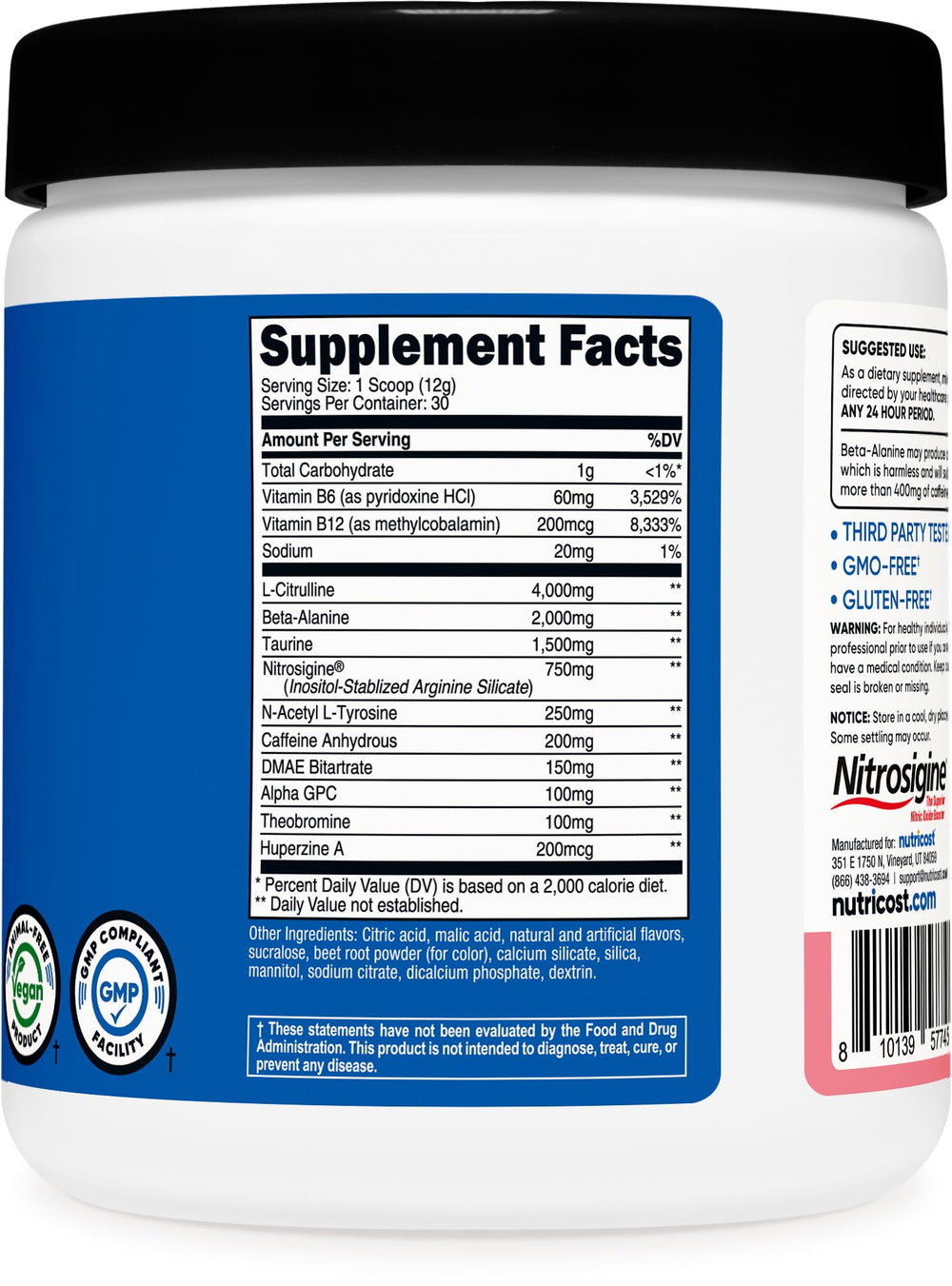 Nutricost etiqueta de ingredientes en detalle que evidencia calidad y certificaciones