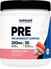 Nutricost envase frontal del pre-workout mostrando la marca y beneficio energético