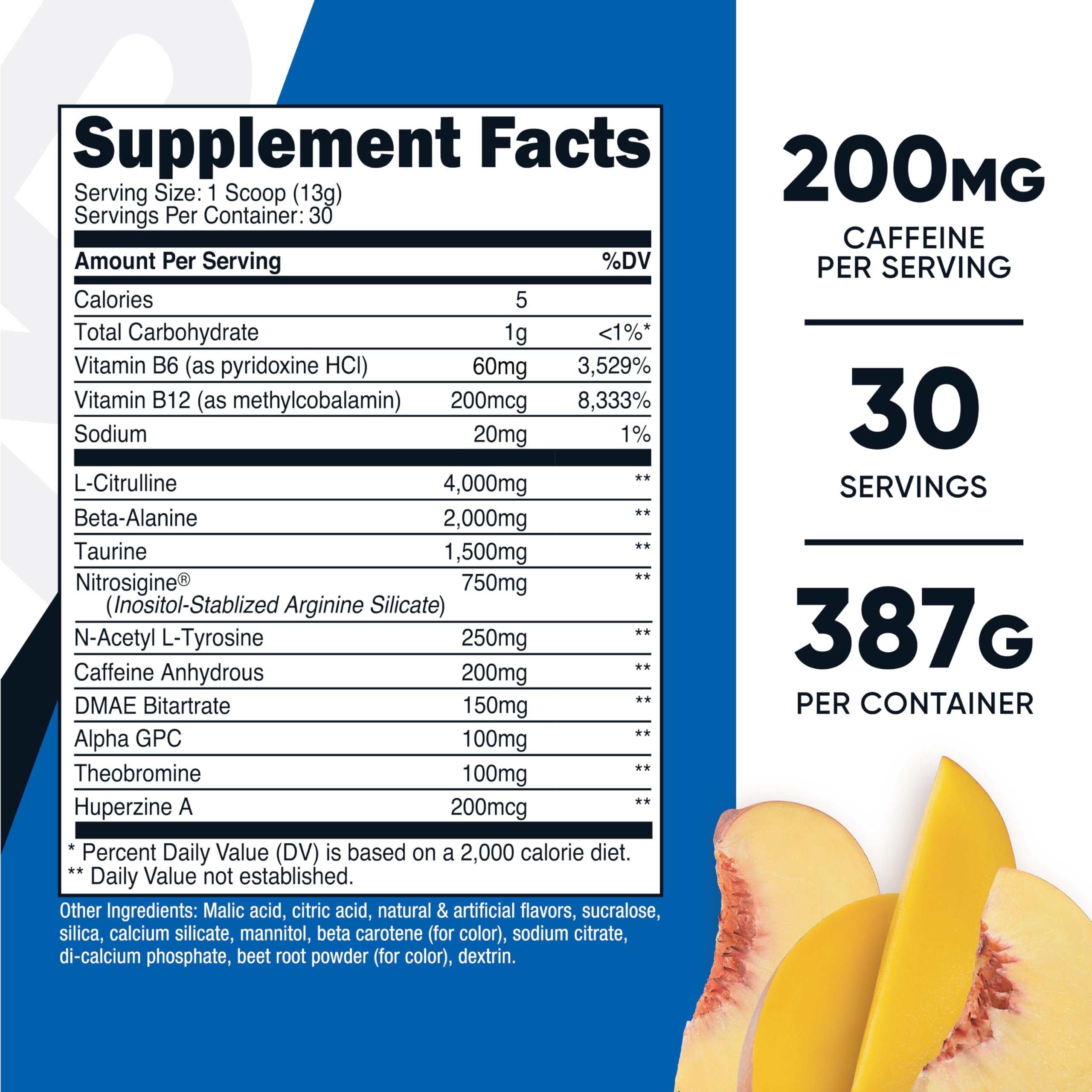 Nutricost polvo Peach Mango textura de cerca, fácil disolución y mezcla rápida