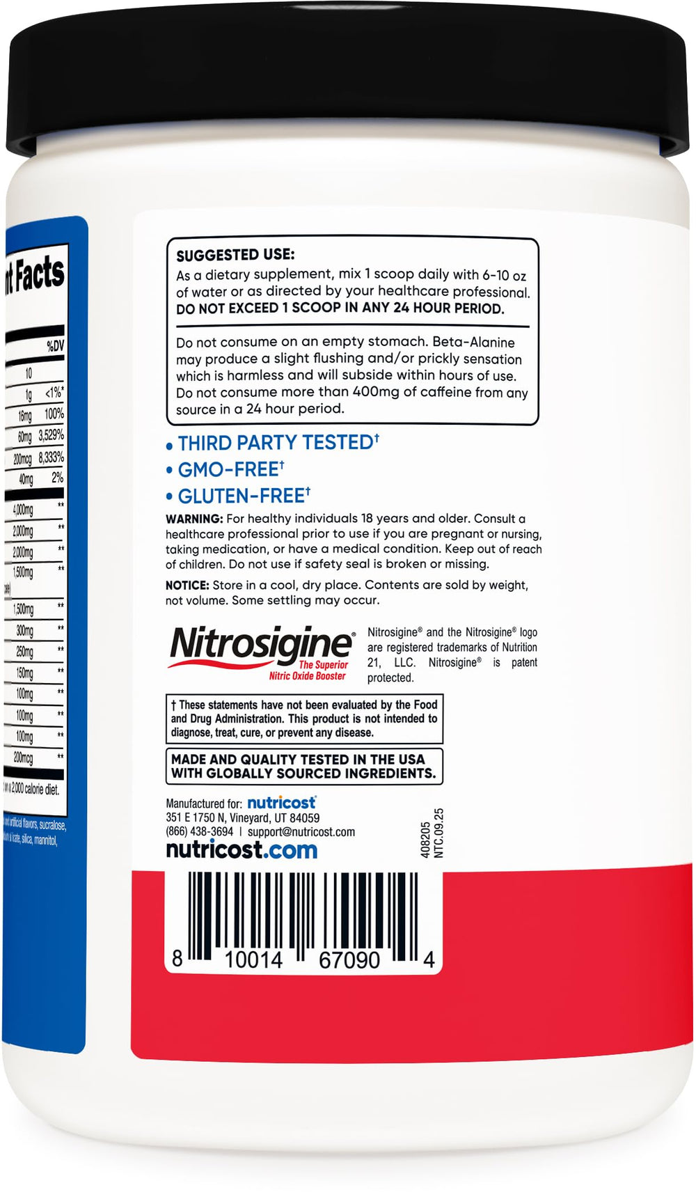 Nutricost cuchara medidora con polvo mostrando la dosis exacta por servicio