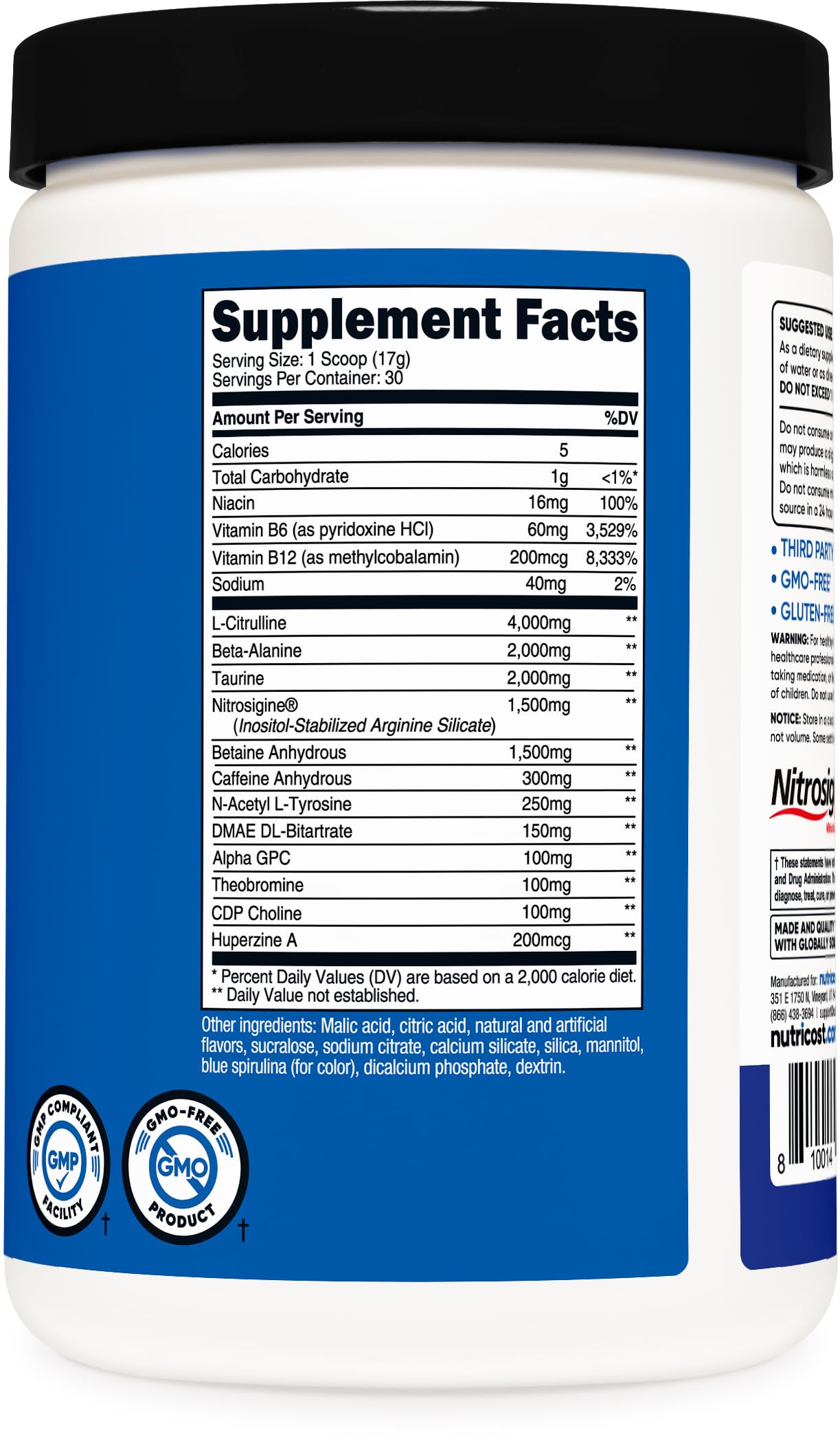 Nutricost Pre-X Xtreme comparativa de tamaño destacando las 30 porciones y conveniencia