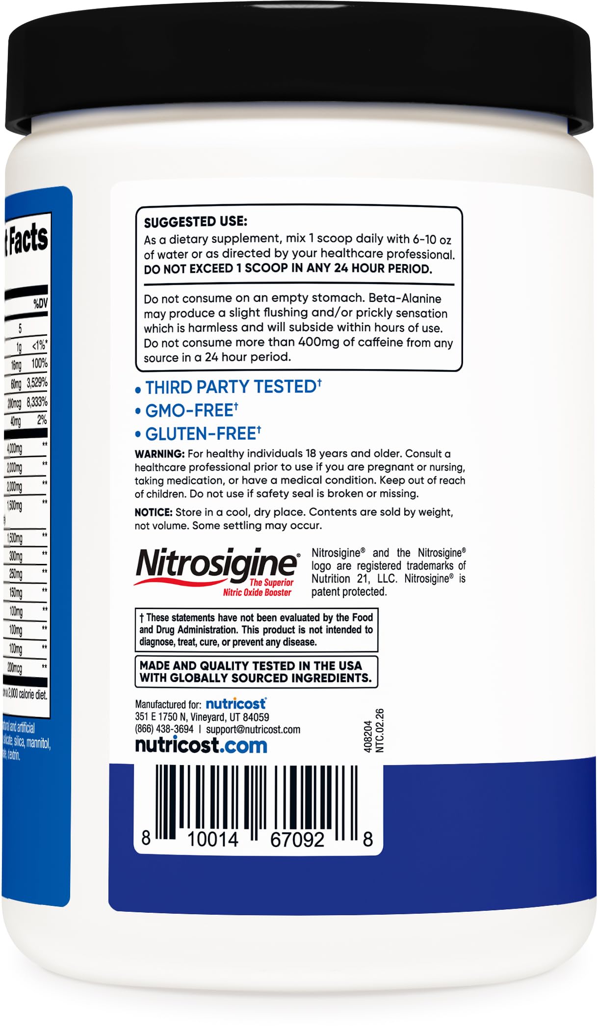 Nutricost Pre-X Xtreme etiqueta con lista de ingredientes y vitaminas para transparencia