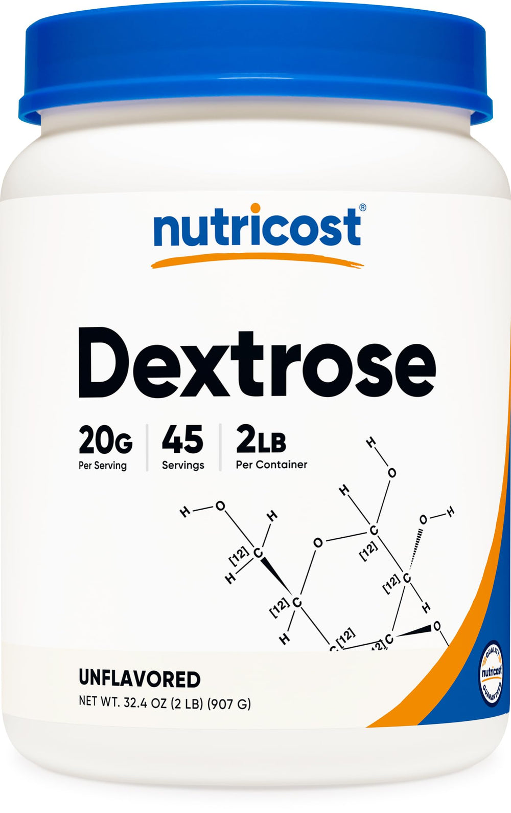 Nutricost envase frontal mostrando 2 libras y pureza