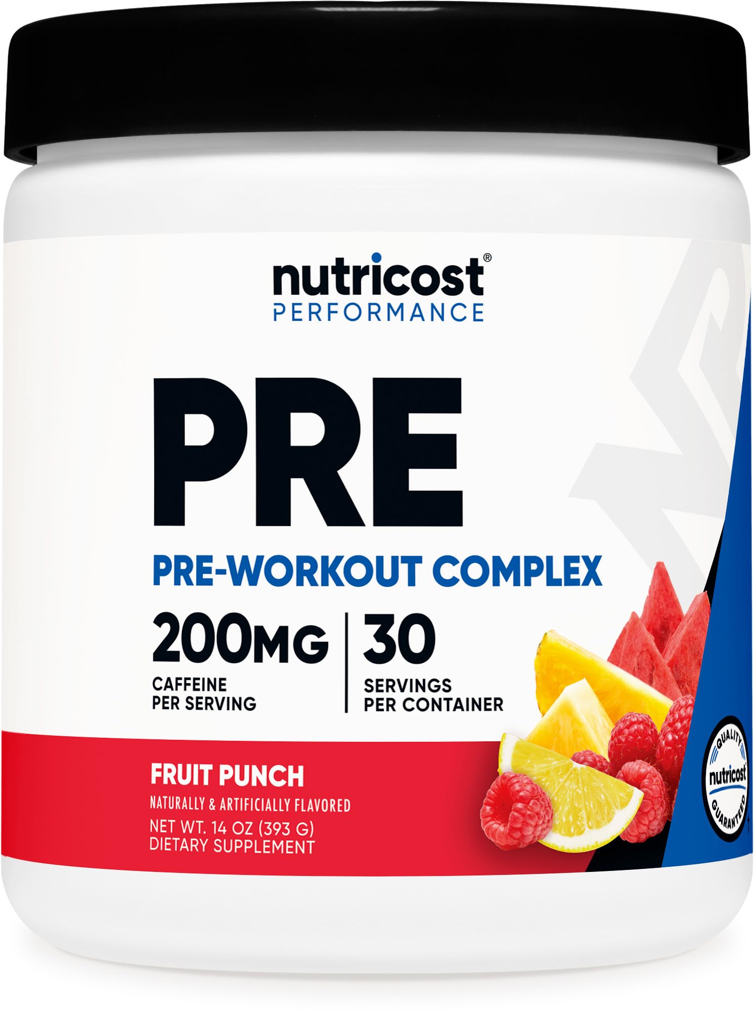 Nutricost pre-workout frente del envase mostrando la presentación y sabor