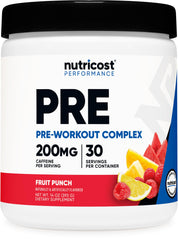 Nutricost pre-workout frente del envase mostrando la presentación y sabor