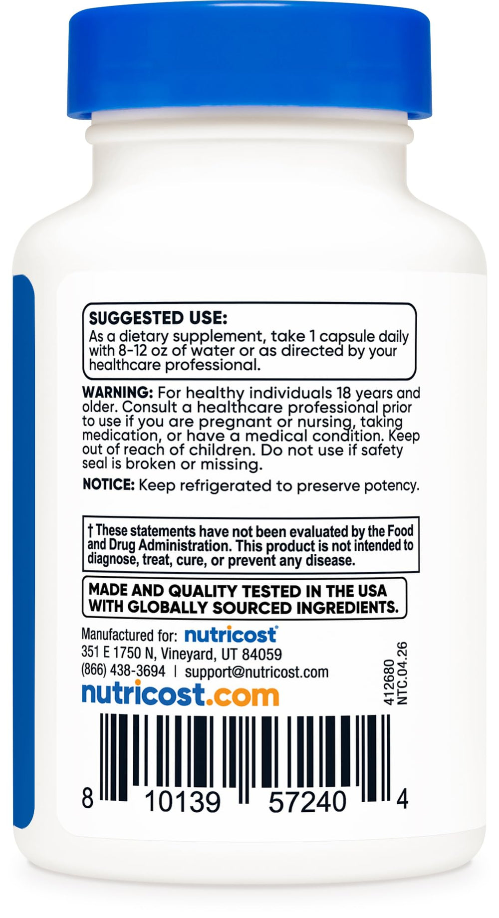 Nutricost etiqueta con lista de ingredientes y certificaciones que aportan confianza