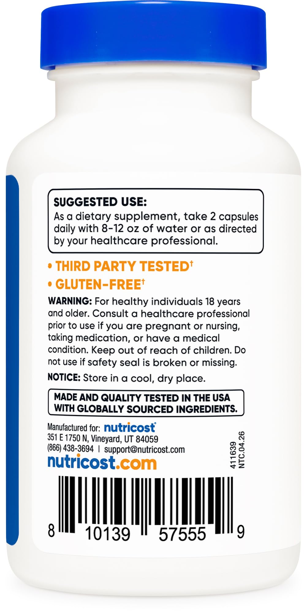 Nutricost frasco junto a una regla para comparar tamaño y visualizar la cantidad del envase