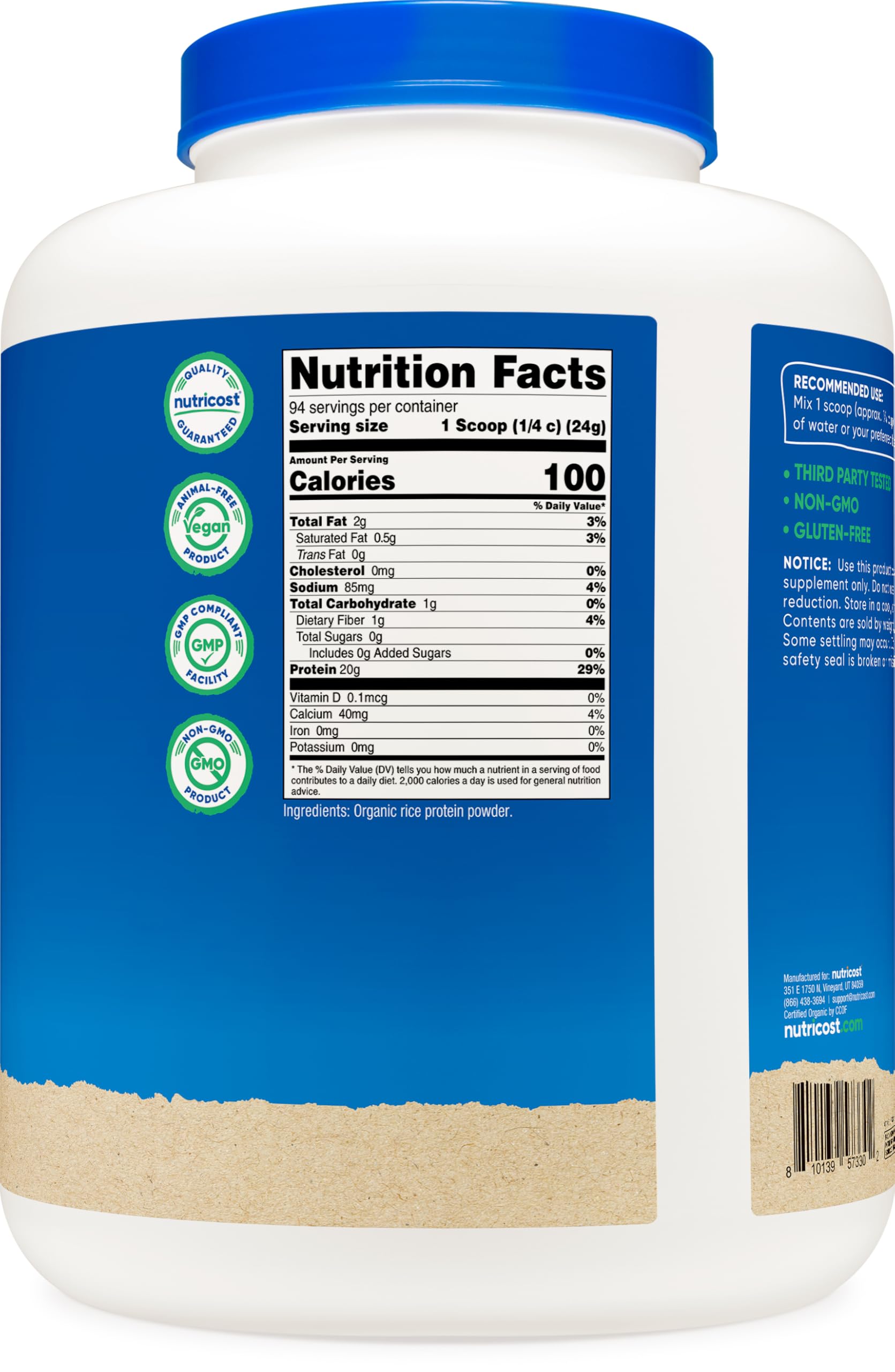 Nutricost etiqueta de ingredientes mostrando origen orgánico y certificaciones