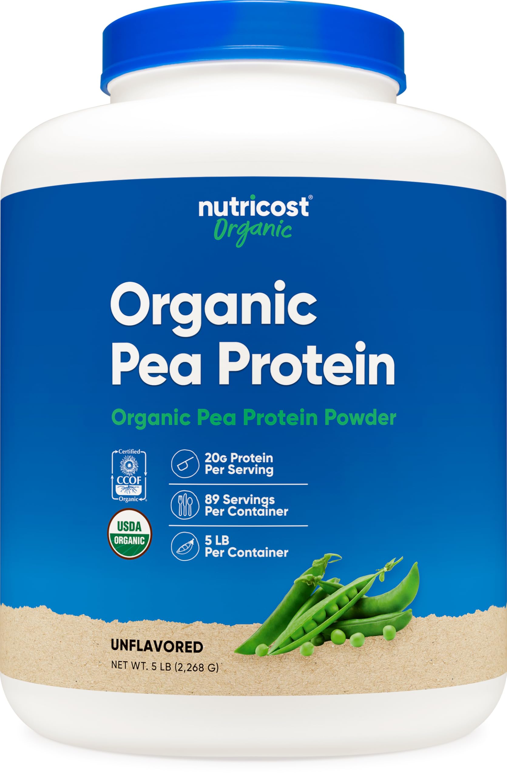 Nutricost frente del envase 5 lbs mostrando diseño y marca, opción orgánica clara