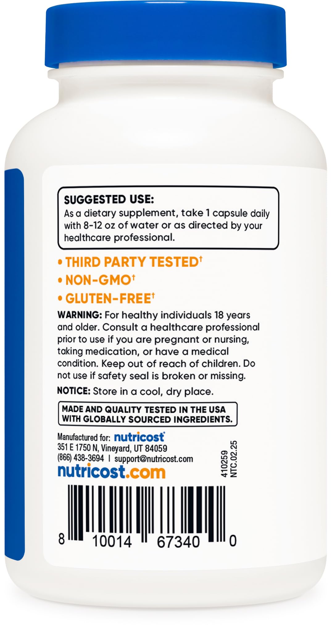 Nutricost Pygeum Extract bottle cap close-up highlighting vegetarian-friendly formula