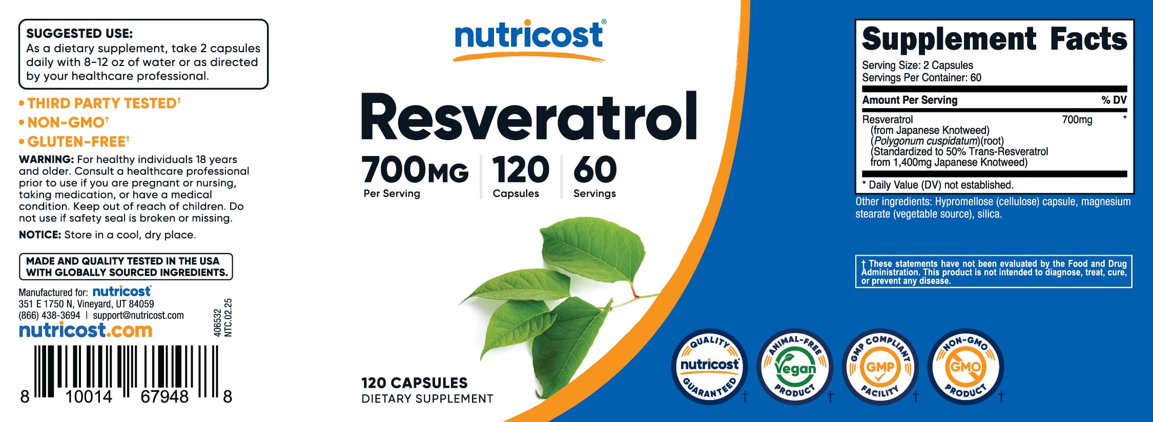 Botella Nutricost abierta con cápsulas visibles que facilita el conteo de tomas