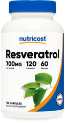Nutricost frasco frontal del producto mostrando etiqueta y beneficio de 700 mg