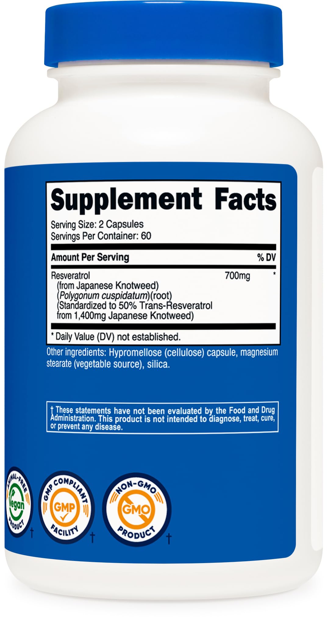 Comparación de tamaño Nutricost Resveratrol junto a moneda para referencia de escala
