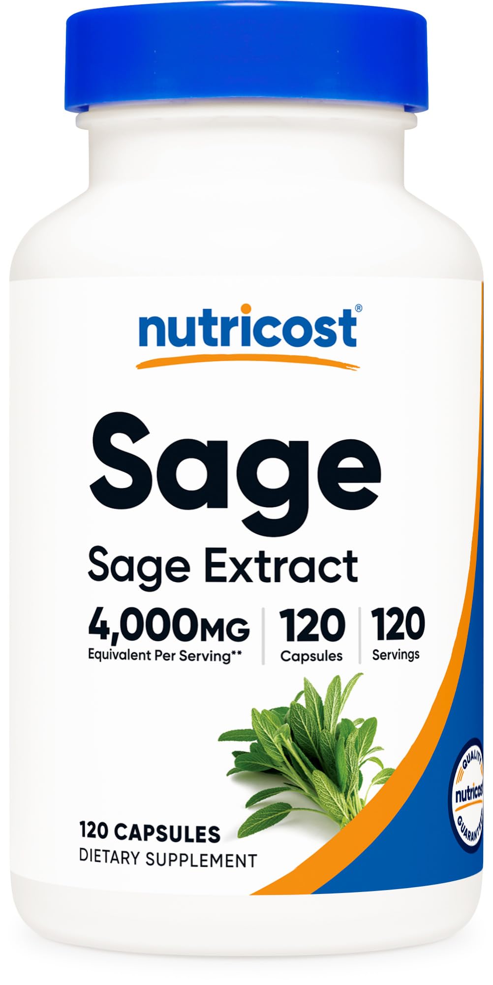 Nutricost frasco de salvia mostrando etiqueta y beneficios