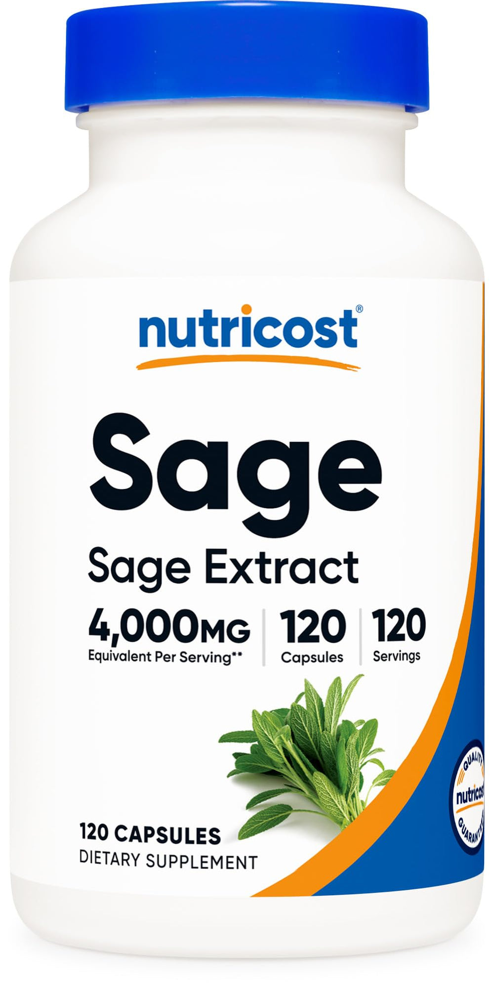 Nutricost frasco de salvia mostrando etiqueta y beneficios