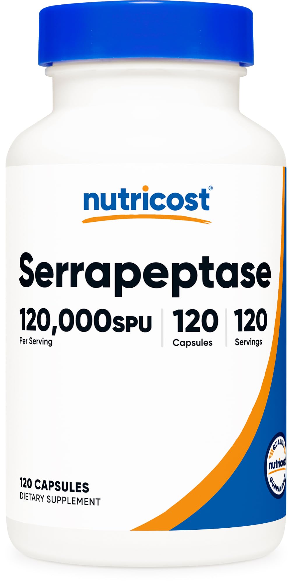 Nutricost envase frontal que muestra 120 cápsulas y etiqueta clara, confianza de calidad