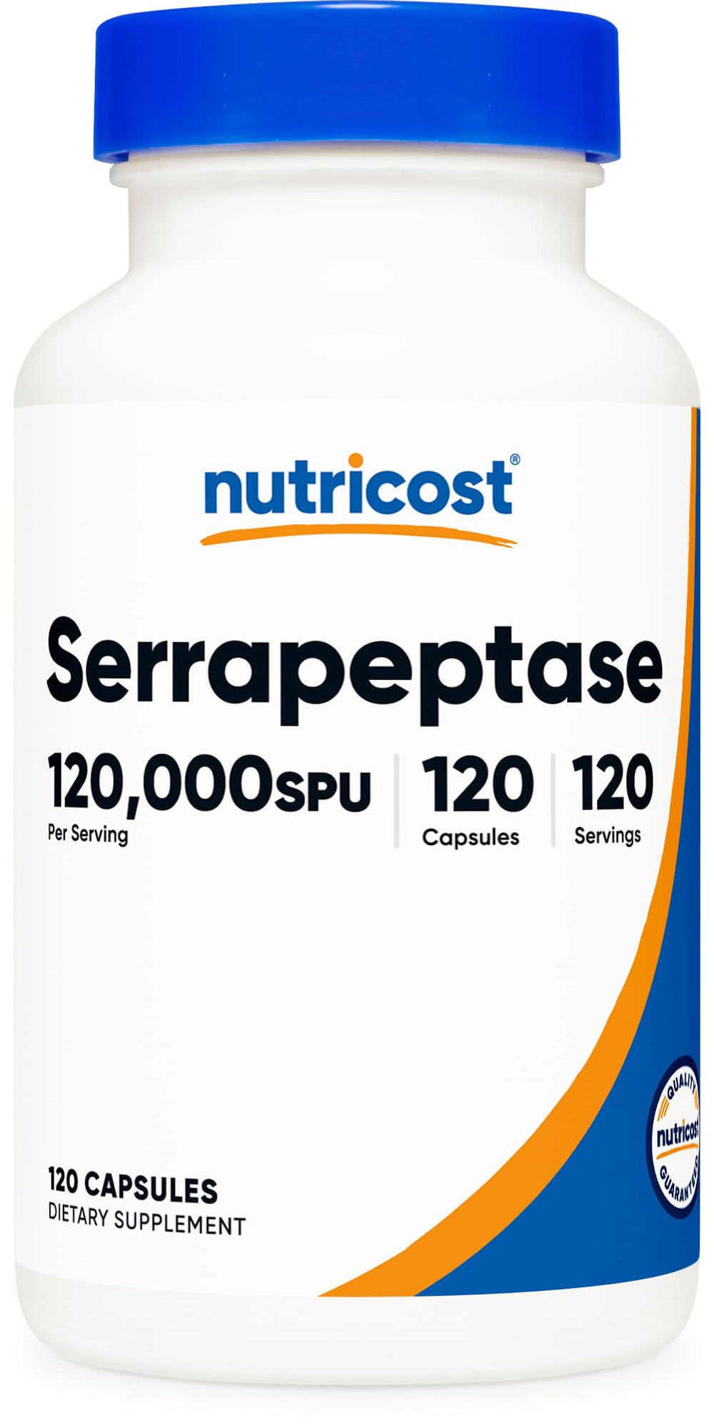 Nutricost envase frontal que muestra 120 cápsulas y etiqueta clara, confianza de calidad