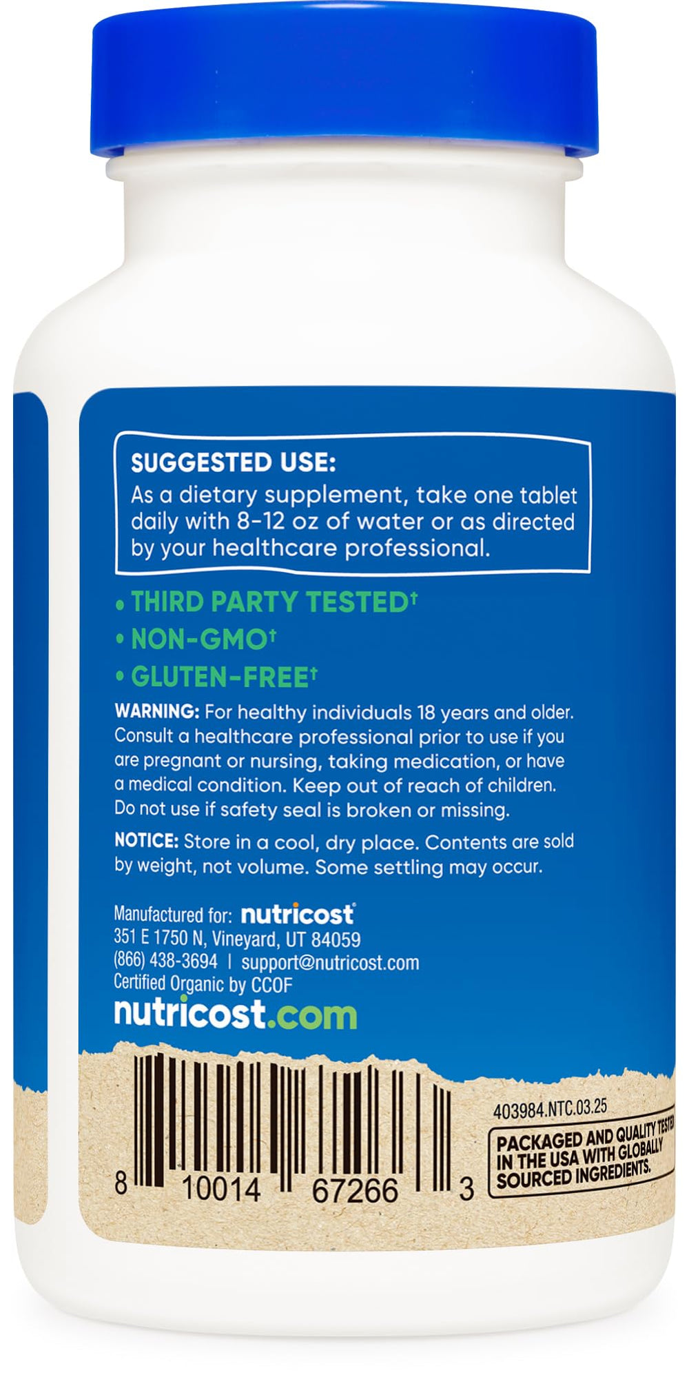 Nutricost spirulina botella sobre mesa mostrando uso cotidiano