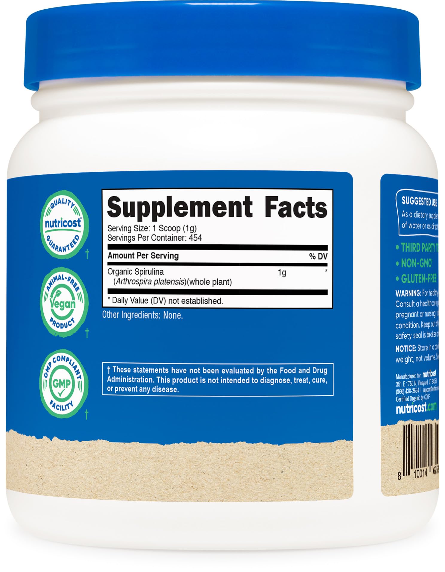 Nutricost spirulina etiqueta certificaciones y control de calidad