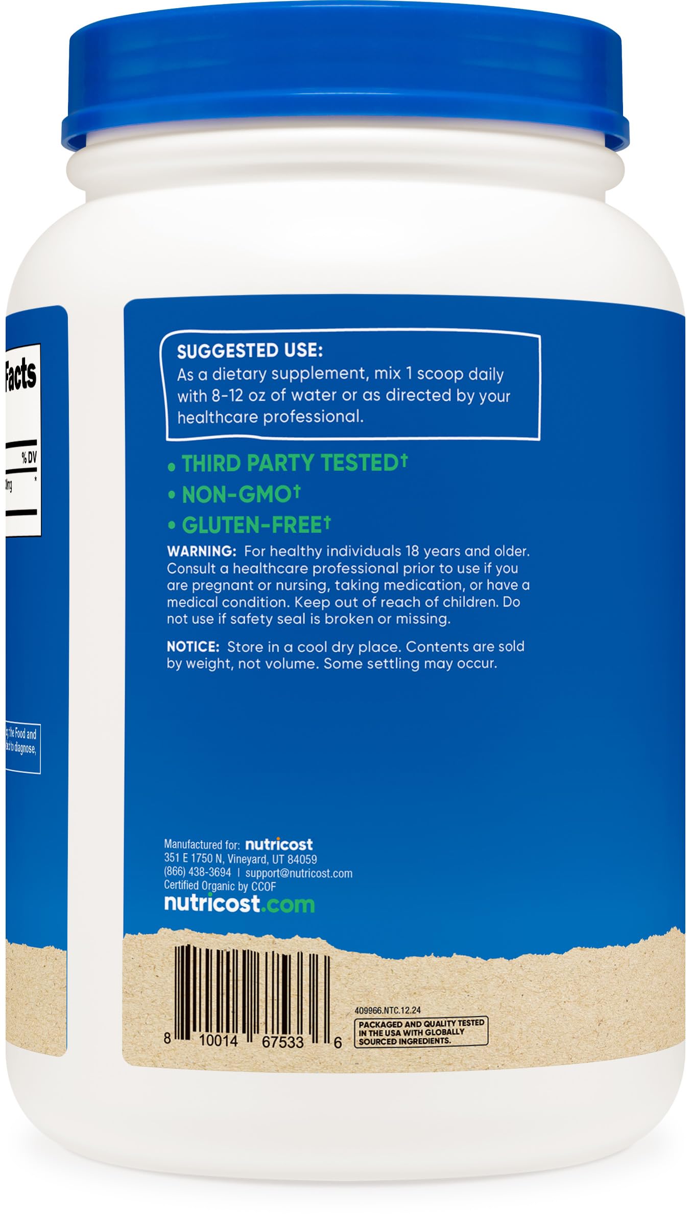 Nutricost spirulina cucharilla dosificadora que facilita porciones consistentes
